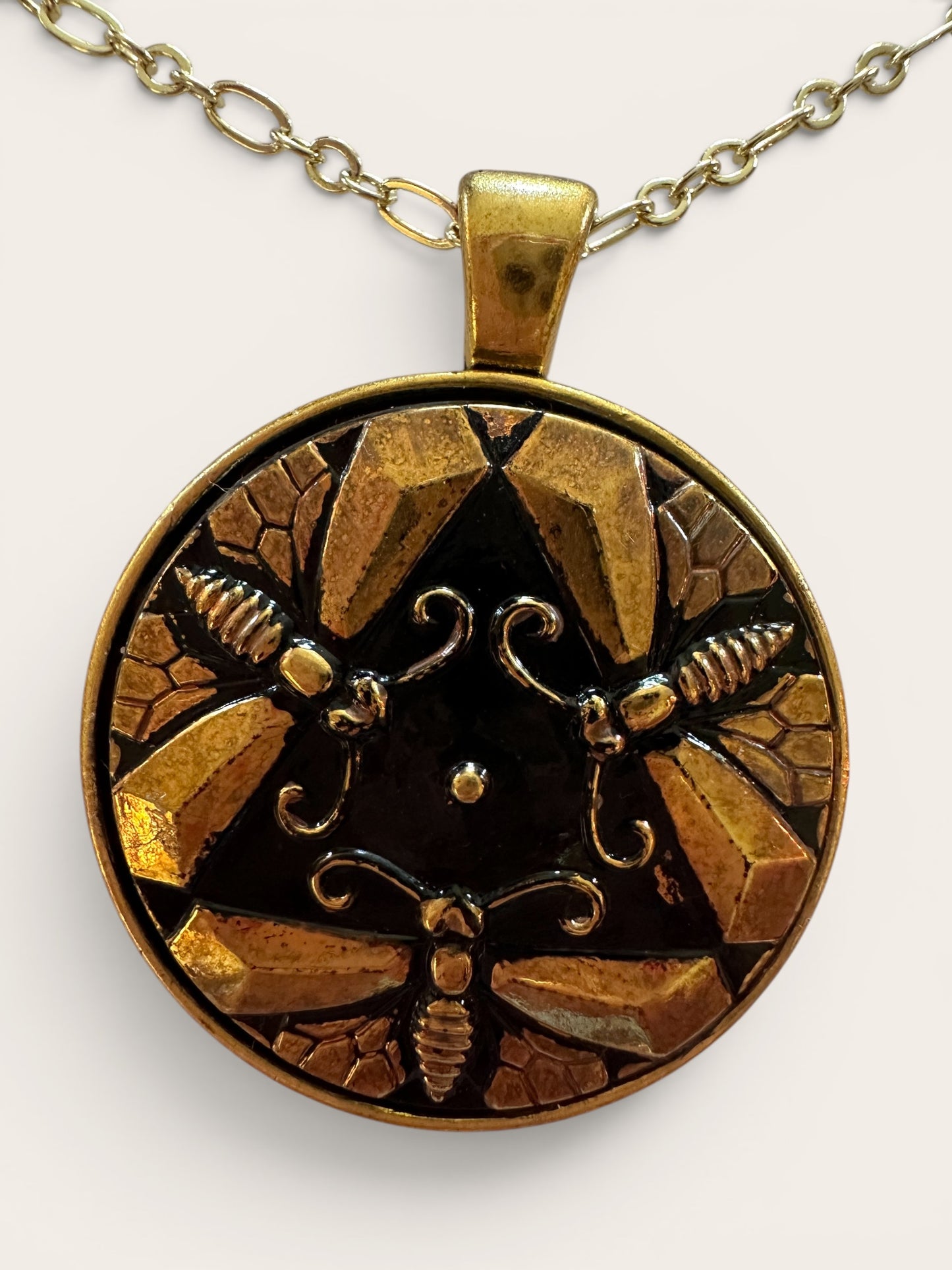 Black & Gold Czech Glass Button Necklace