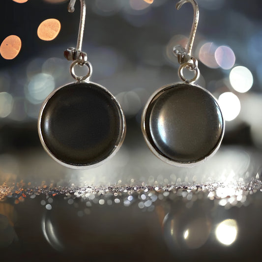 Gray Up-cycled Frenchback Button Statement Earrings