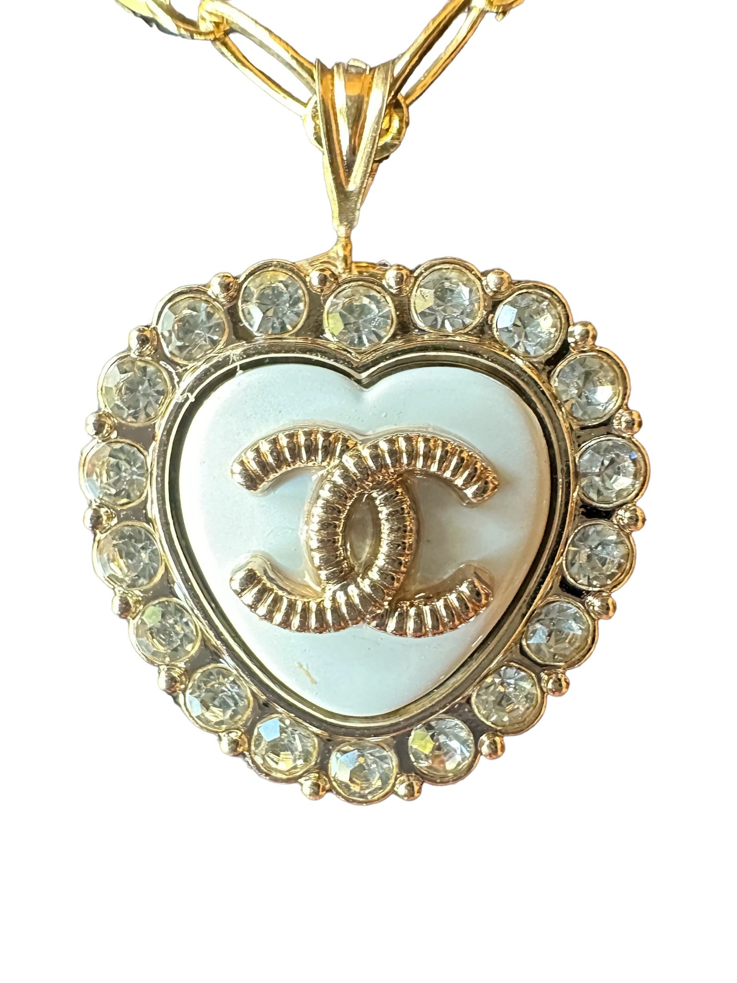 Luxury Designer Pearl Button Necklace w Gold Filled Chain