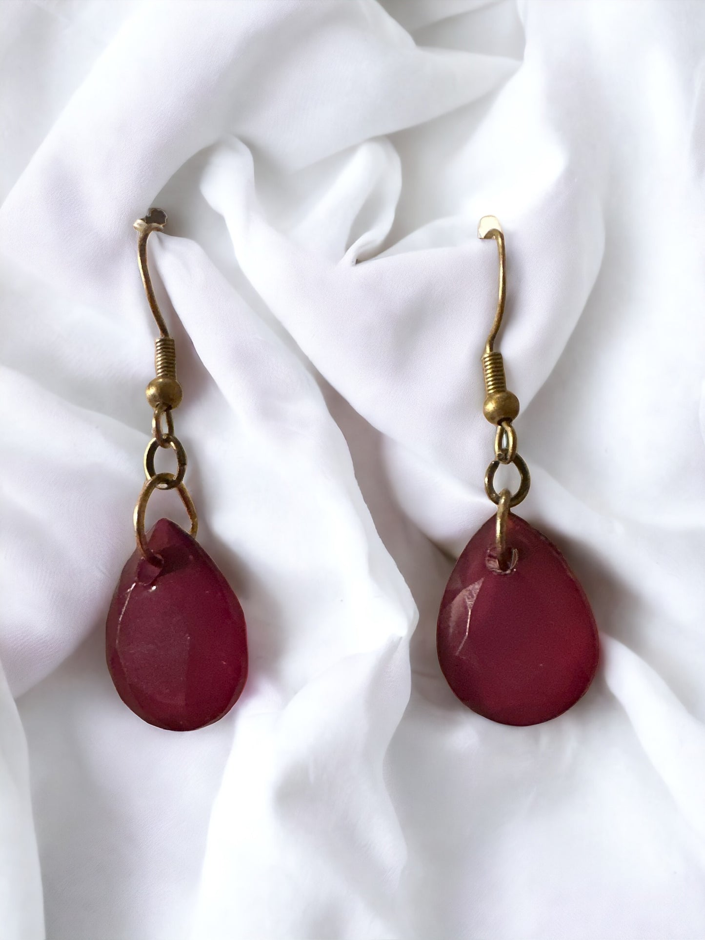 Small Wine and Bronze Teardrop Earrings