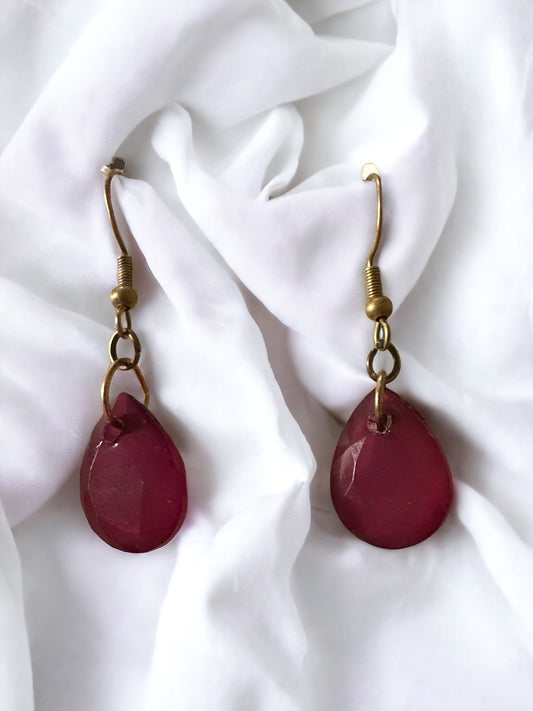 Small Wine and Bronze Teardrop Earrings