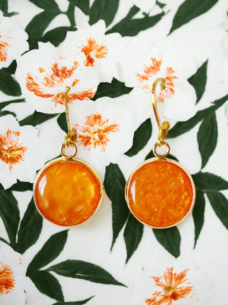 Orange Dreamsicle Up-cycled Frenchback Button Statement Earrings