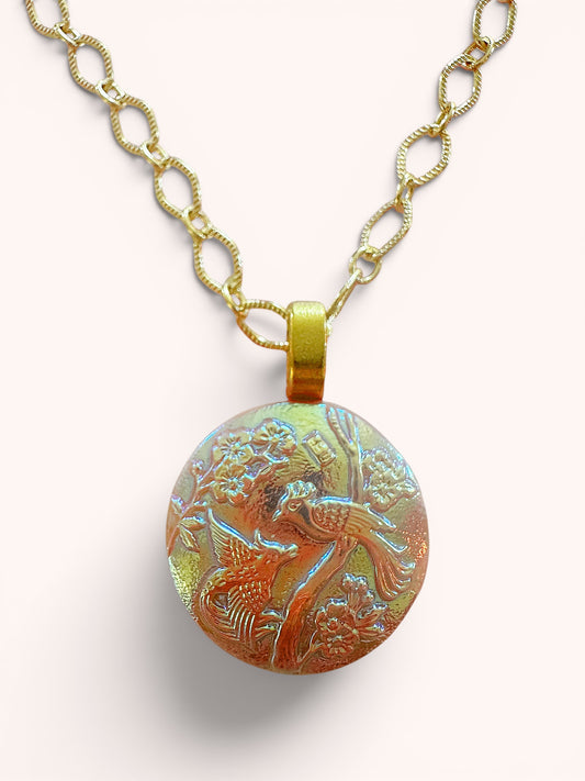 "Birds of Paradise" - Pale Pink Czech Glass Button Necklace