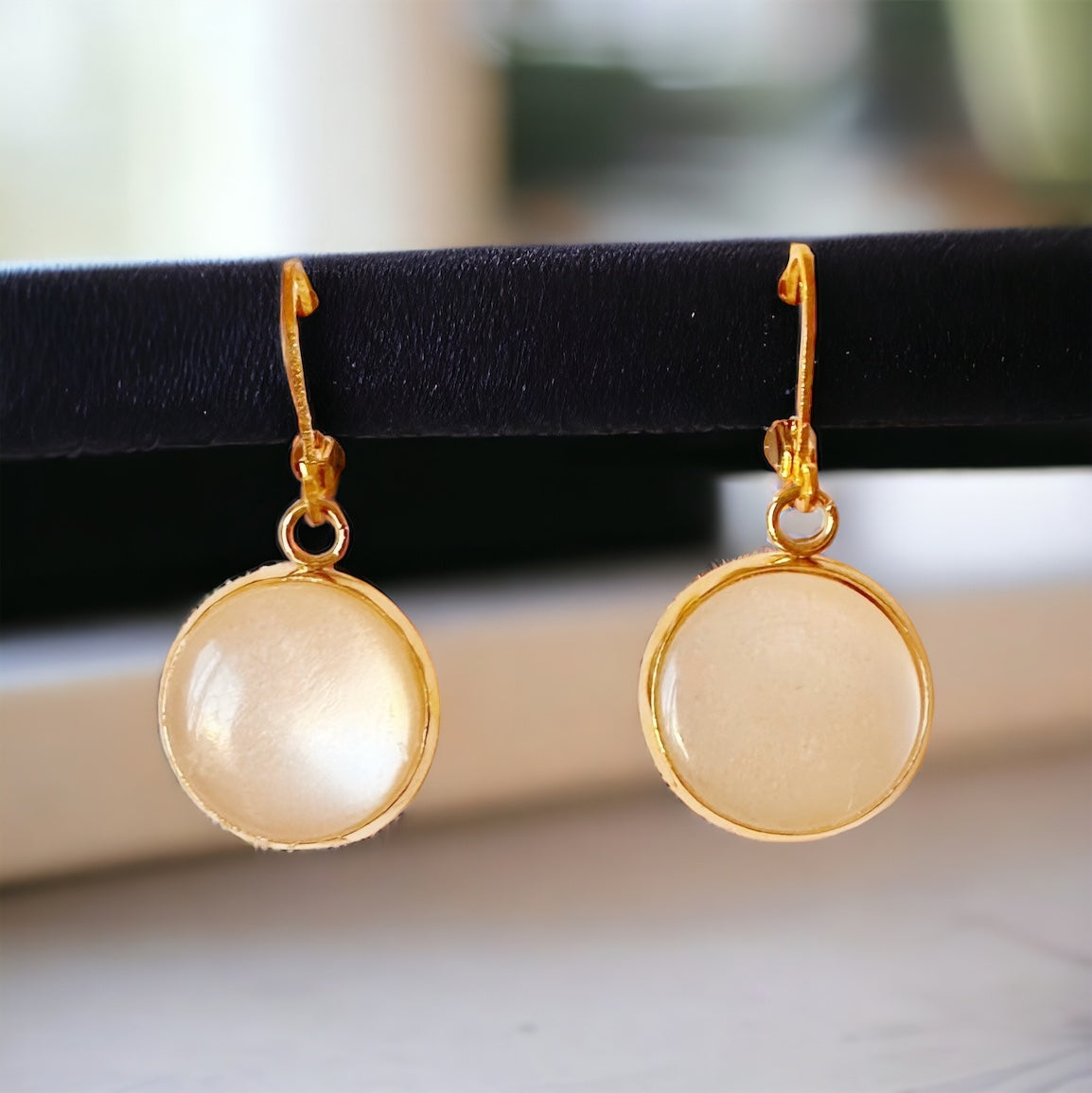 Ivory Up-cycled Frenchback Button Statement Earrings