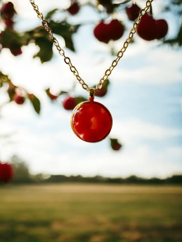 Muted Cloud Red Vintage Czech Glass Button Necklace