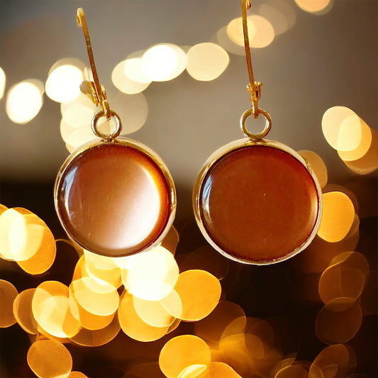 Rootbeer Up-cycled Frenchback Button Statement Earrings