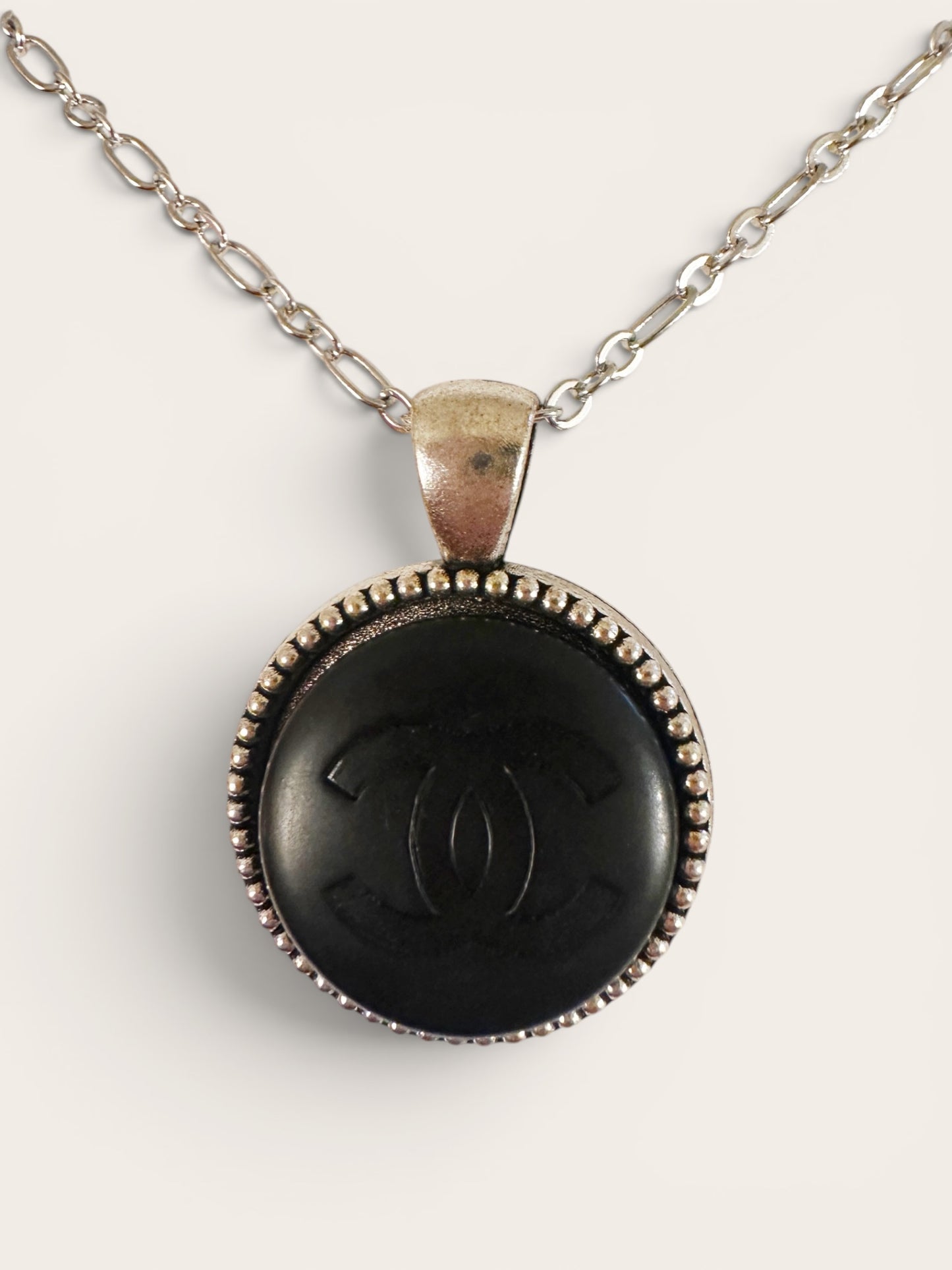 CLEARANCE: Chanel Black & Silver Bead Button Pendant (with or without chain)