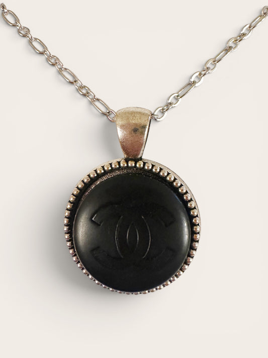 CLEARANCE: Chanel Black & Silver Bead Button Pendant (with or without chain)