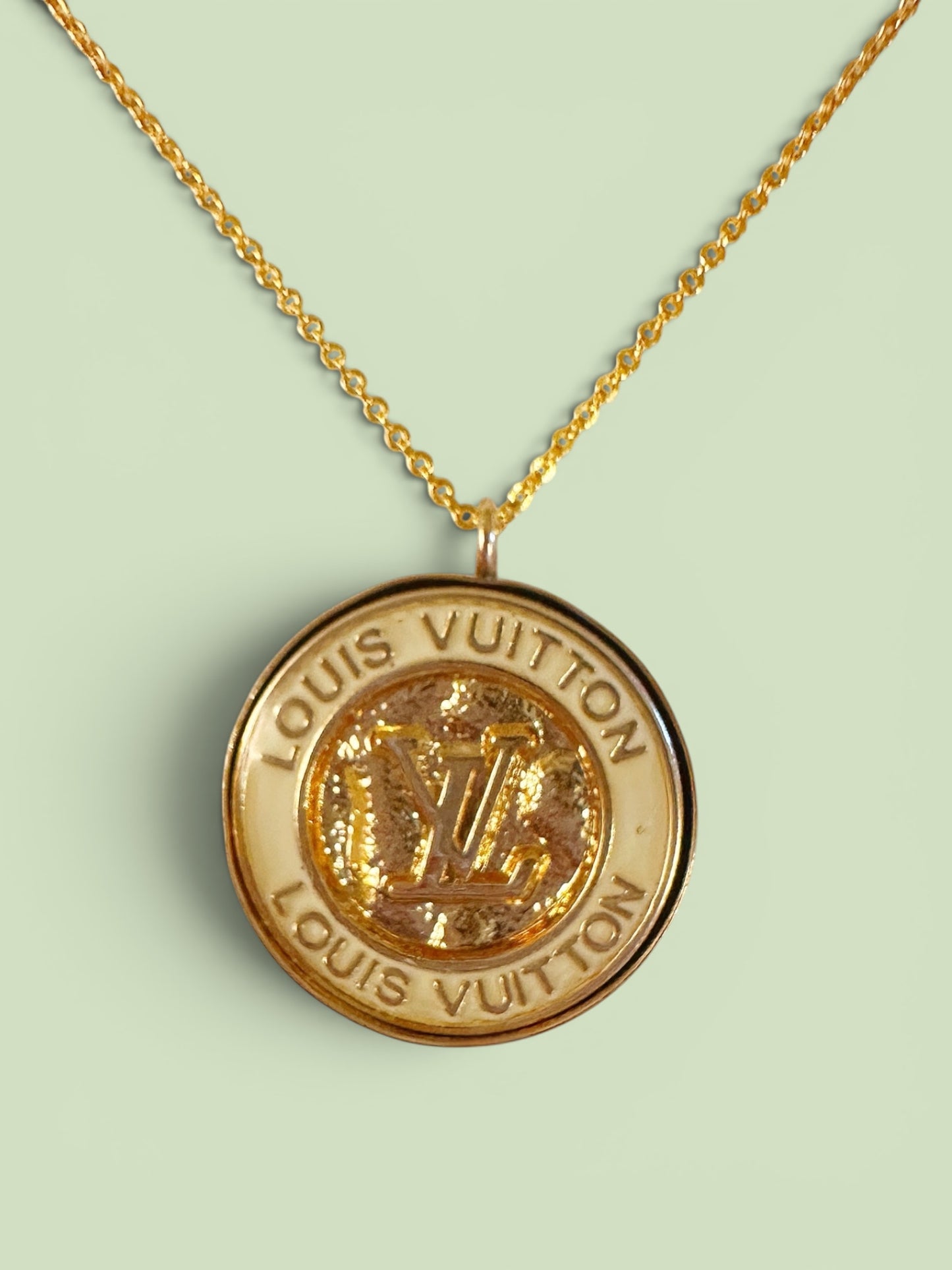 Vintage Designer Up-Cycled Gold and Ivory Button Necklace with Delicate Gold-Filled Chain
