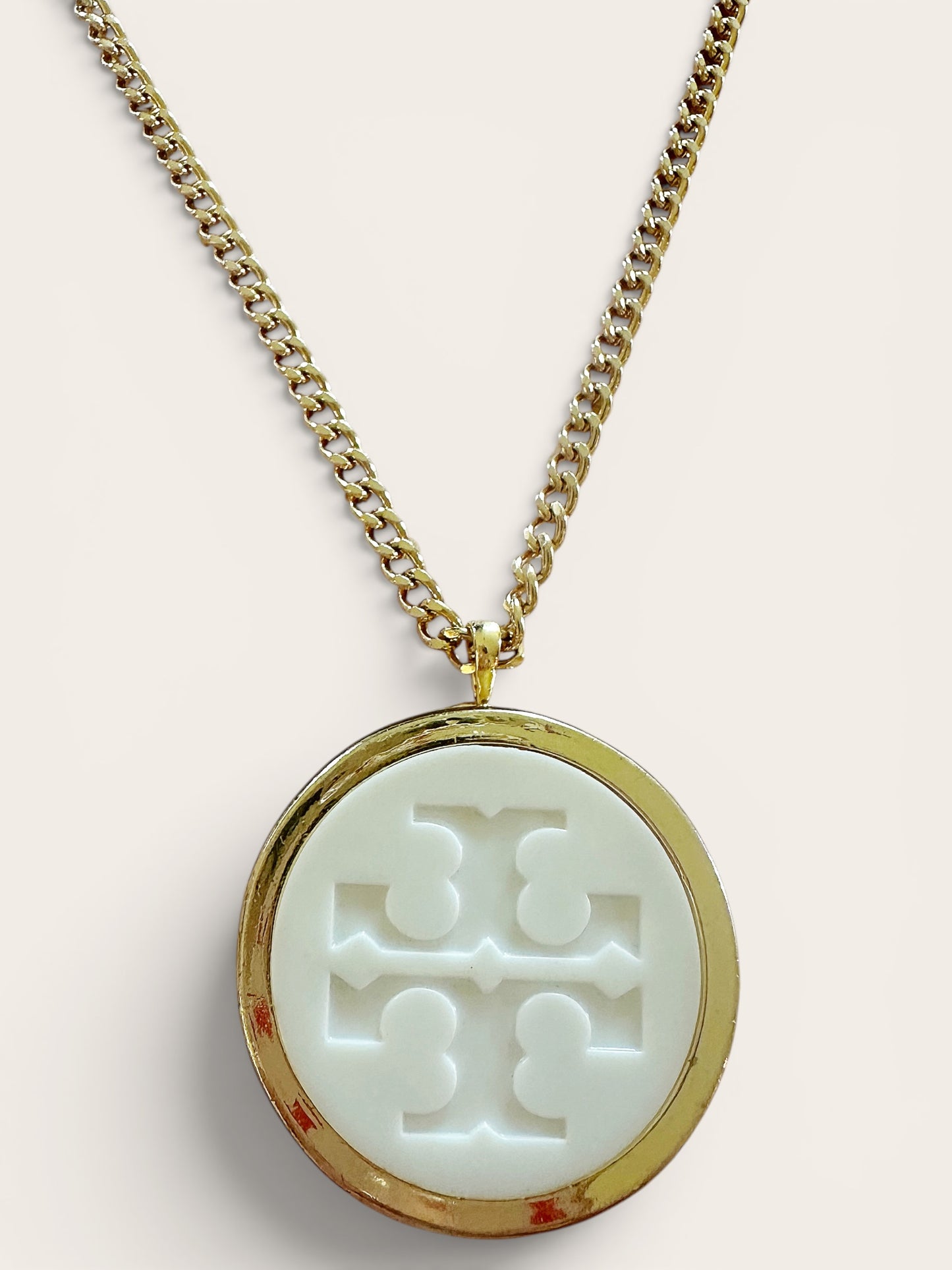 Tory Burch Large White & Gold Button Necklace