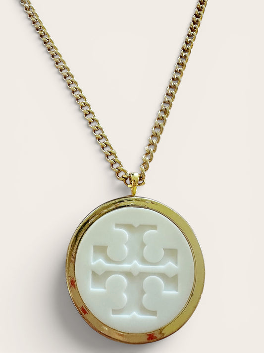 Tory Burch Large White & Gold Button Necklace