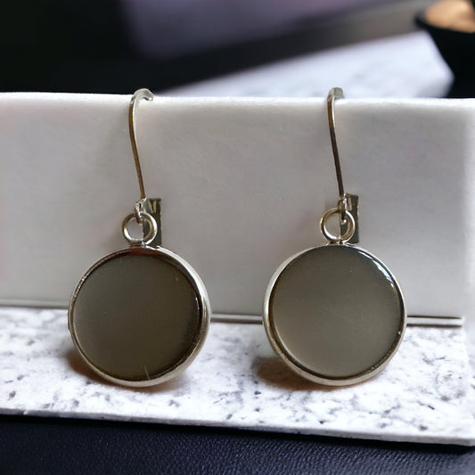 Shale Gray Up-cycled Frenchback Button Statement Earrings