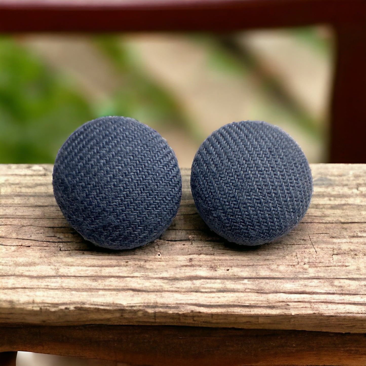 Blue Vintage Couch Button Earrings