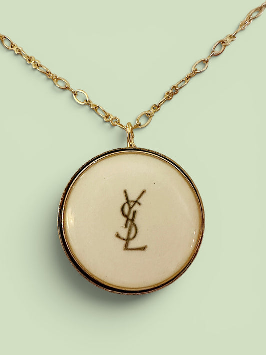 Yves Saint Laurent White & Gold Button Pendant (with or without chain)