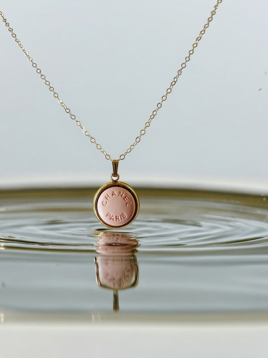 Vintage Designer Up-Cycled Pink Button Necklace