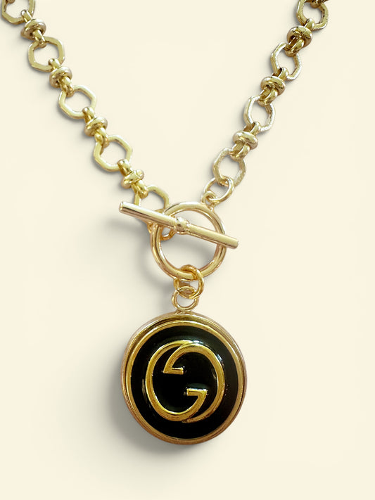 Gucci Black Button Necklace