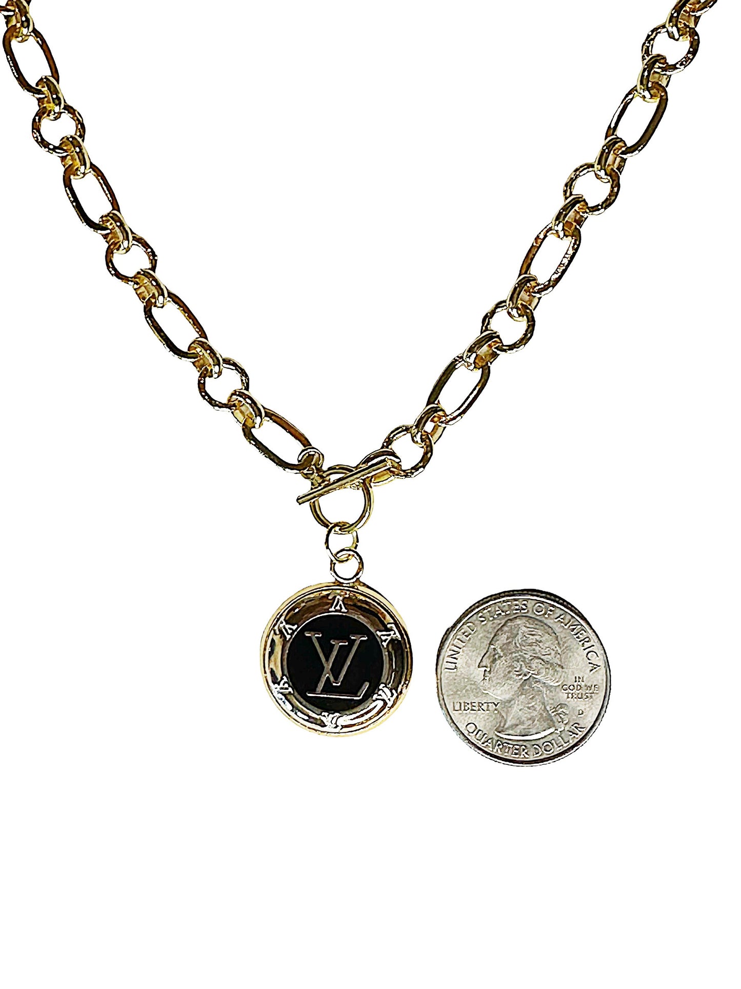 Vintage Designer Up-Cycled Black and Gold Button Necklace