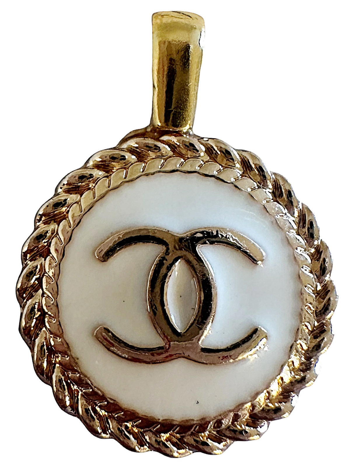 Chanel White & Gold Button Pendant (with or without chain)