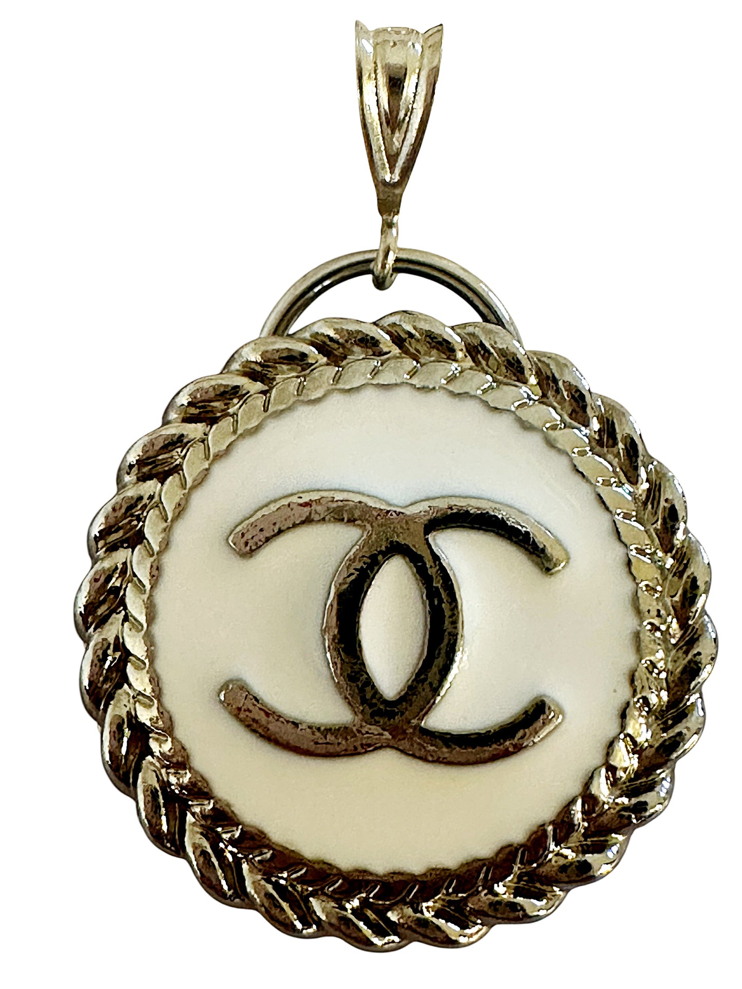 Chanel Classic White & Silver Button Pendant (with or without chain)