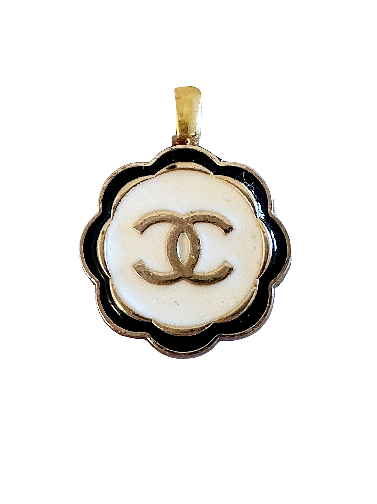 Chanel White & Black Scalloped Button Pendant (with or without chain)