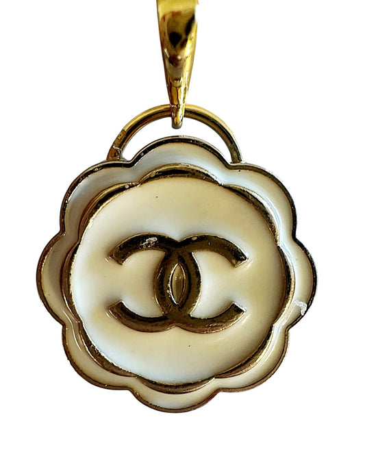 Chanel White & Gold Button Pendant (with or without chain)