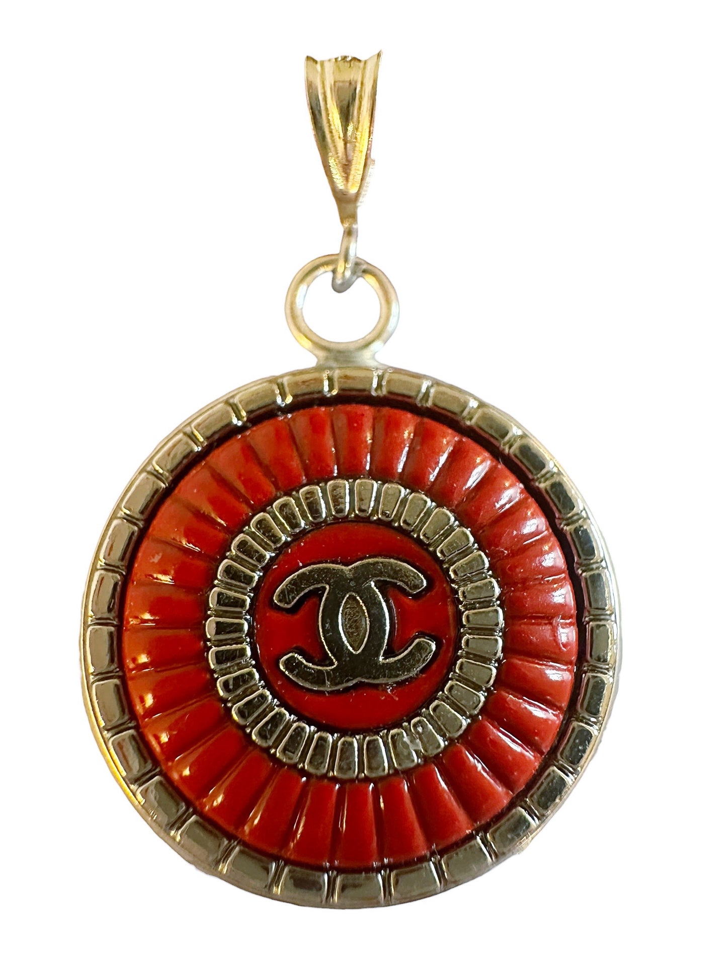 Chanel Red & Silver Button Pendant Style 2 (with or without chain)