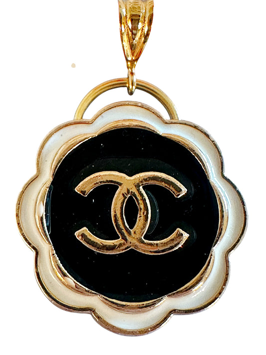 Chanel Black & White Scalloped Button Pendant (with or without chain)
