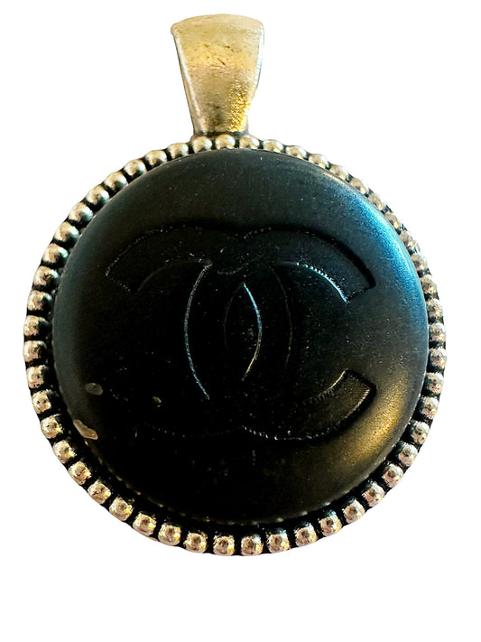 Chanel Black & Silver Bead Button Pendant (with or without chain)