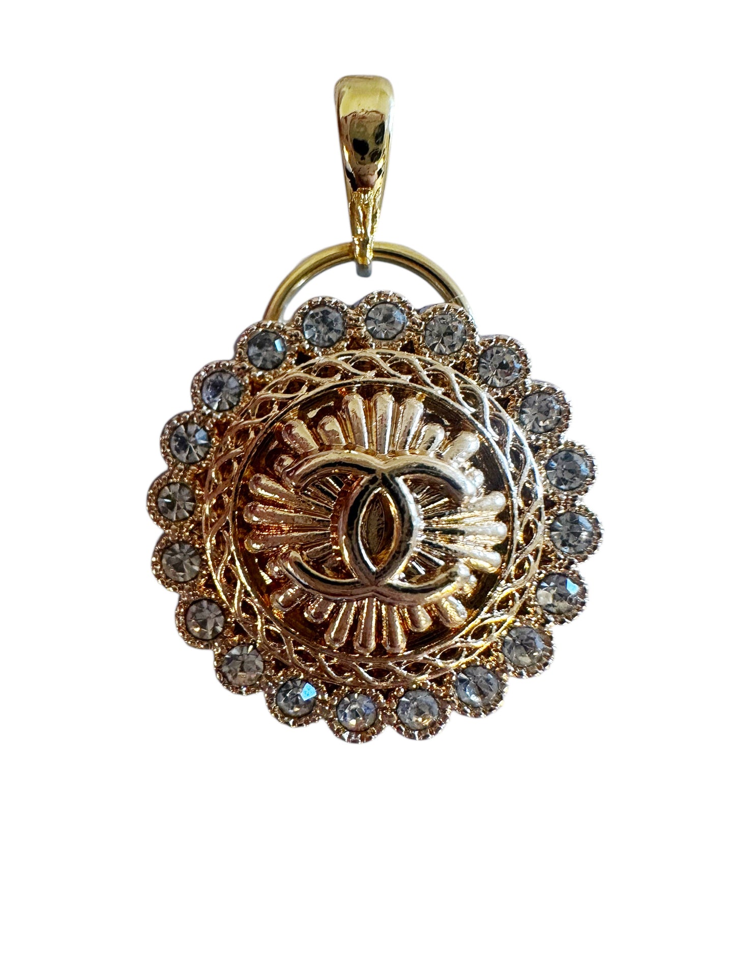 Chanel Gold Rhinestone Button Pendant - V.2 standard ring bail (with or without chain)