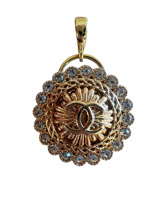 Chanel Gold Rhinestone Button Pendant - V.2 standard ring bail (with or without chain)