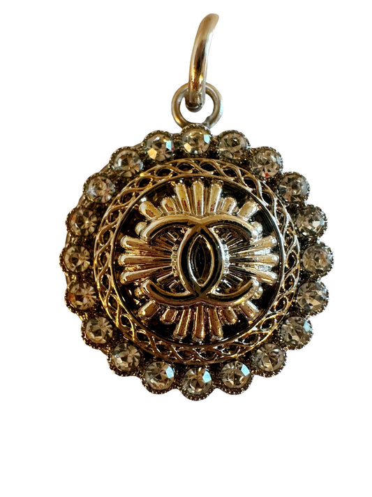 Chanel Gold Rhinestone Button Pendant - V.1 jump ring bail (with or without chain)