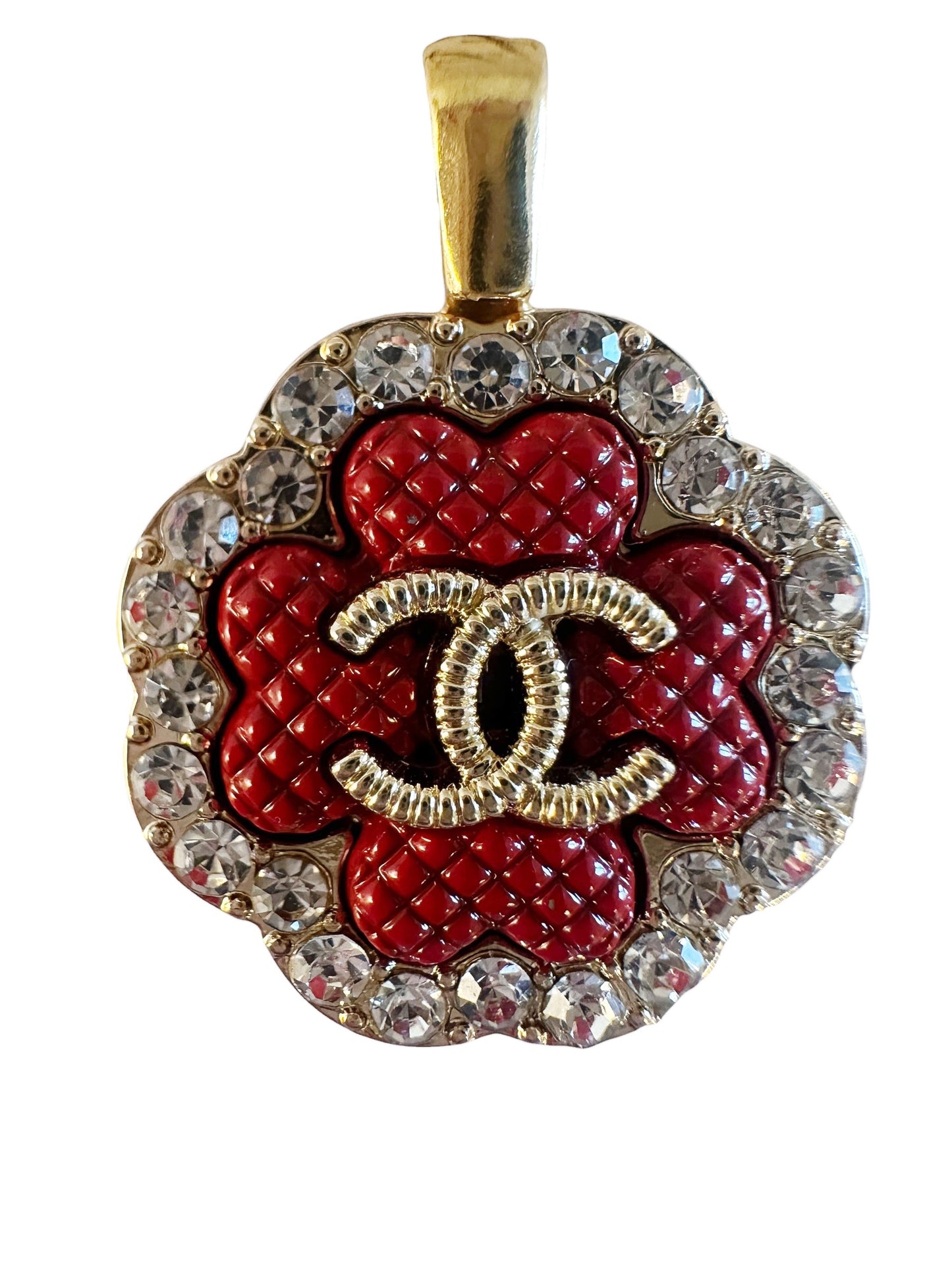 Chanel Rhinestone Red & Gold Button Pendant (with or without chain)
