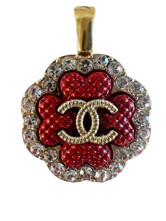 Chanel Rhinestone Red & Gold Button Pendant (with or without chain)