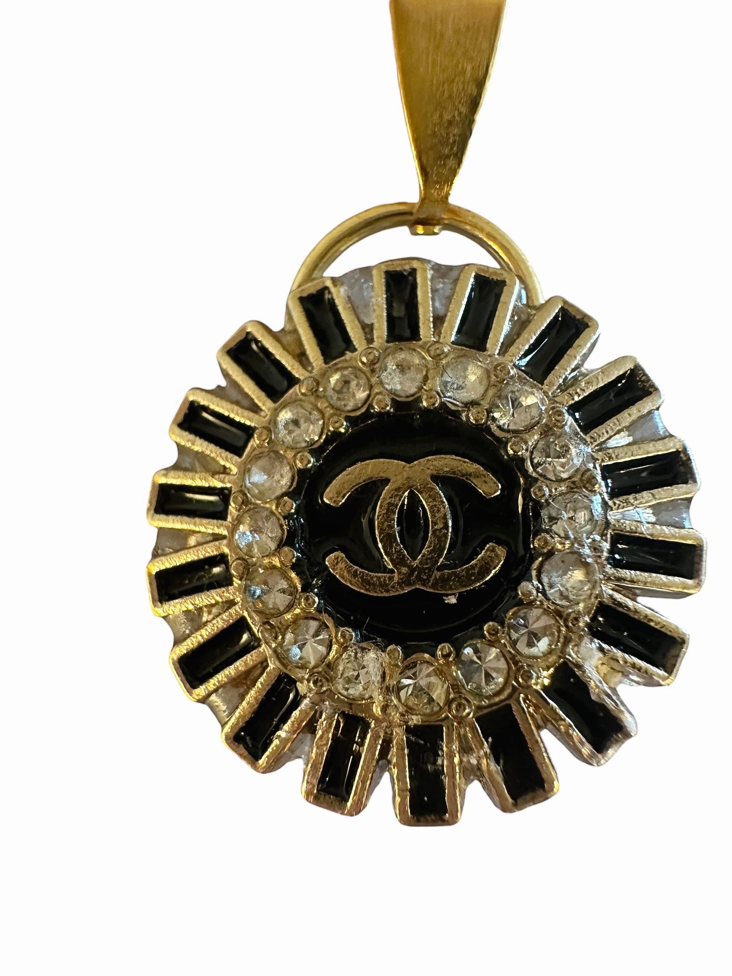Chanel Black Rhinestone Button Pendant (with or without chain) SALE!