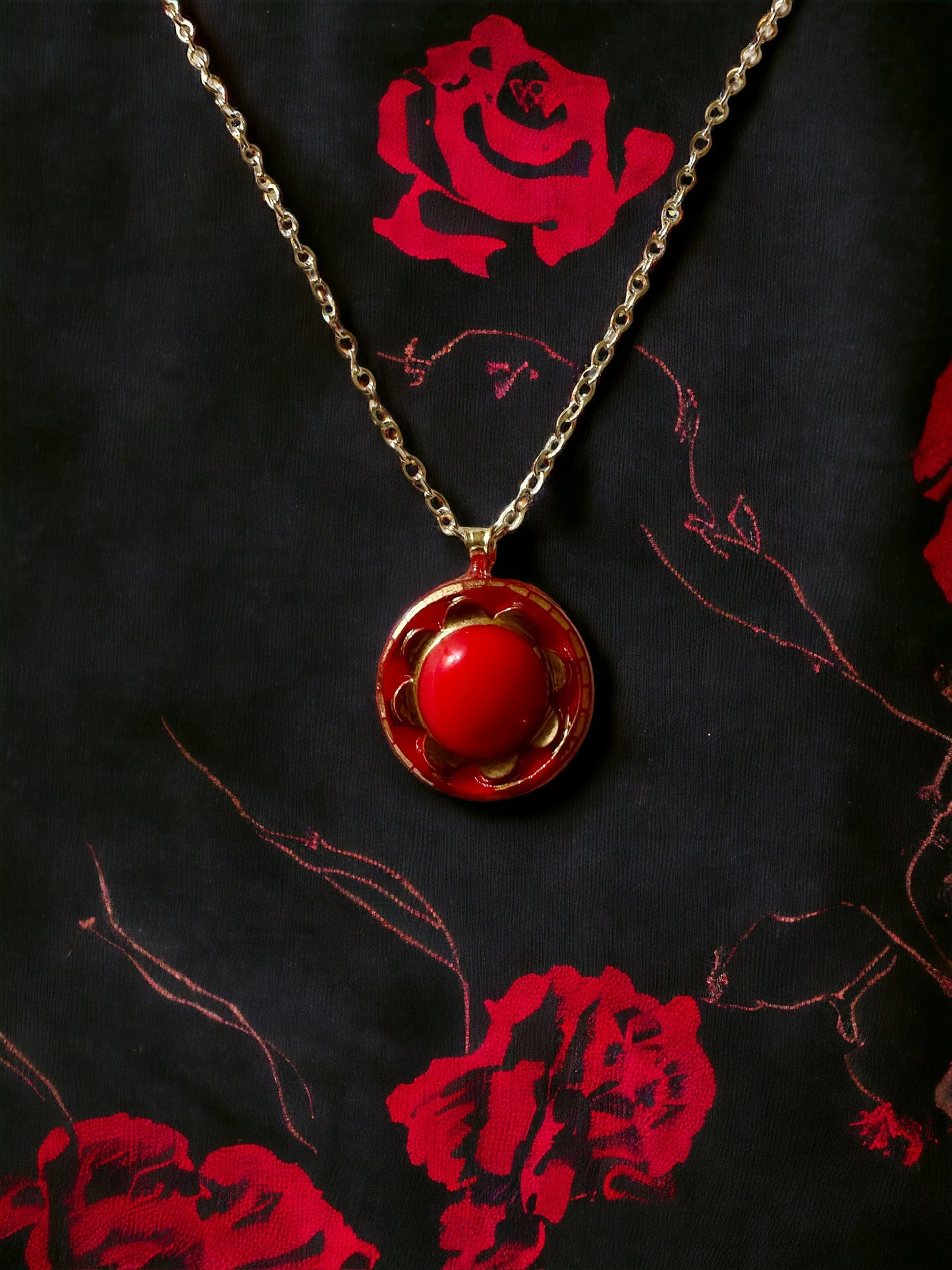 Red Czech Glass Button Necklace