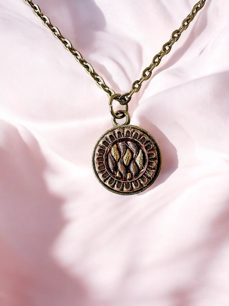 Victorian Era - Perfume Button Necklace, Geometric Pattern