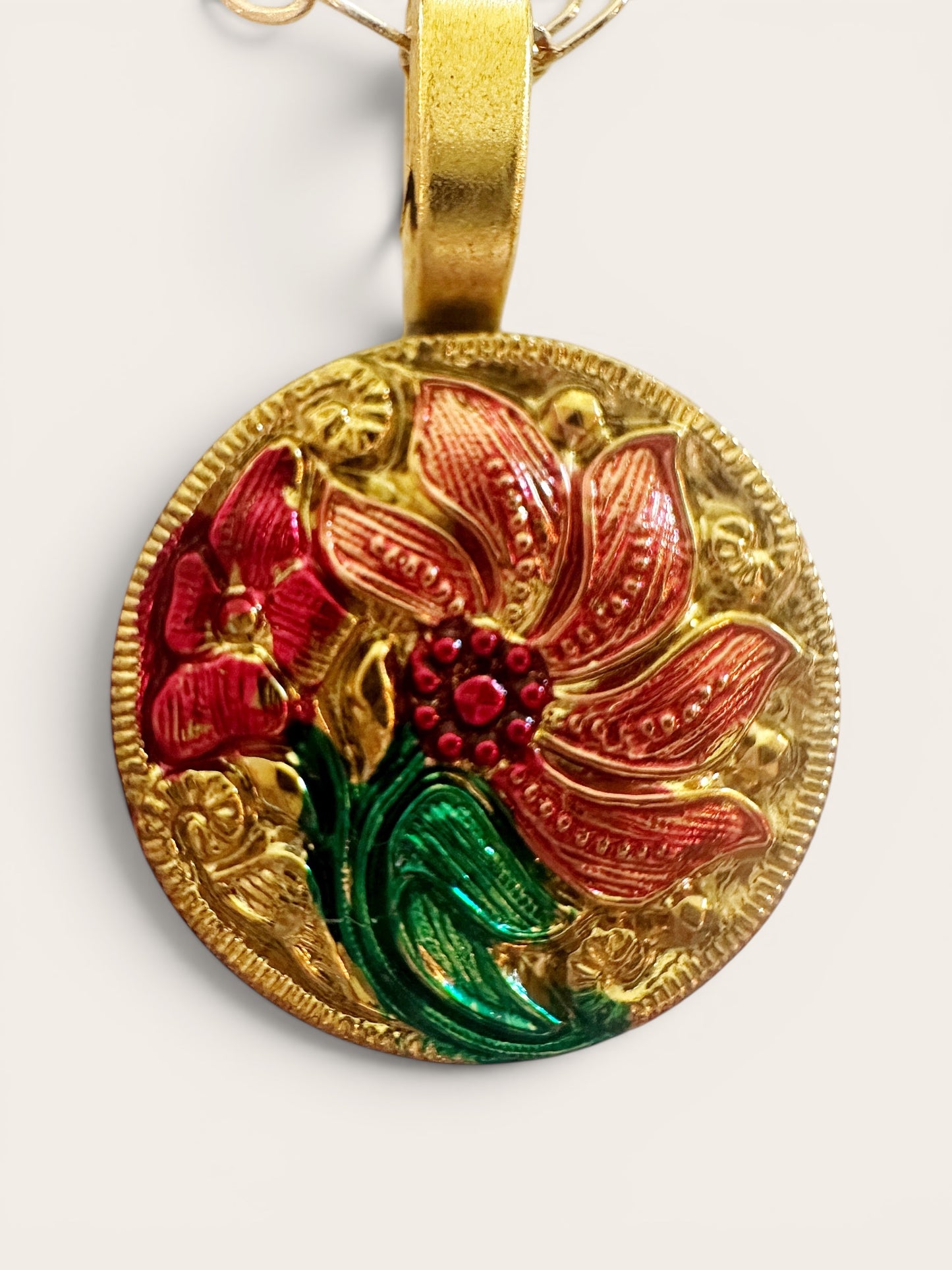 Floral Gold Czech Glass Button Necklace