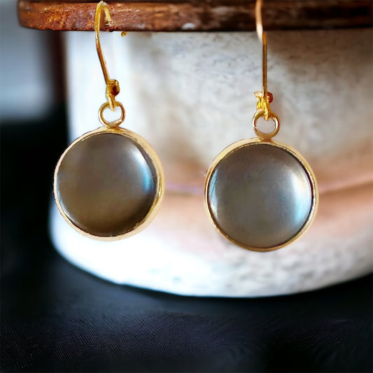 Soft Gray Up-cycled Frenchback Button Statement Earrings