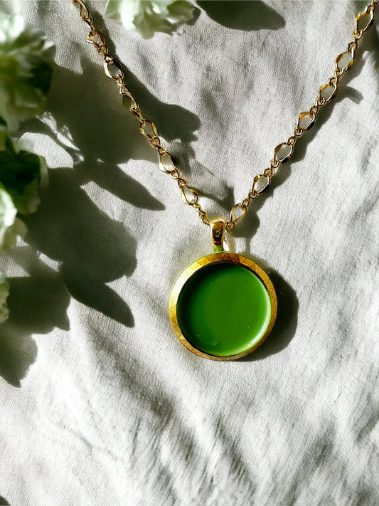 Vintage Green Glass Button Necklace