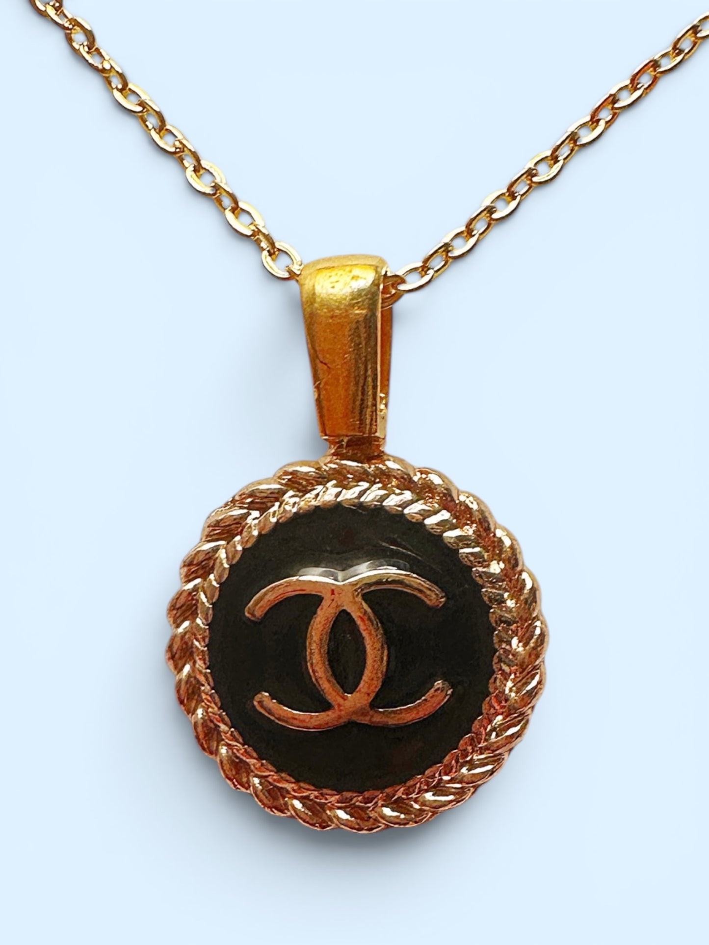 Chanel Classic Small Black & Gold Button Pendant (with or without chain)