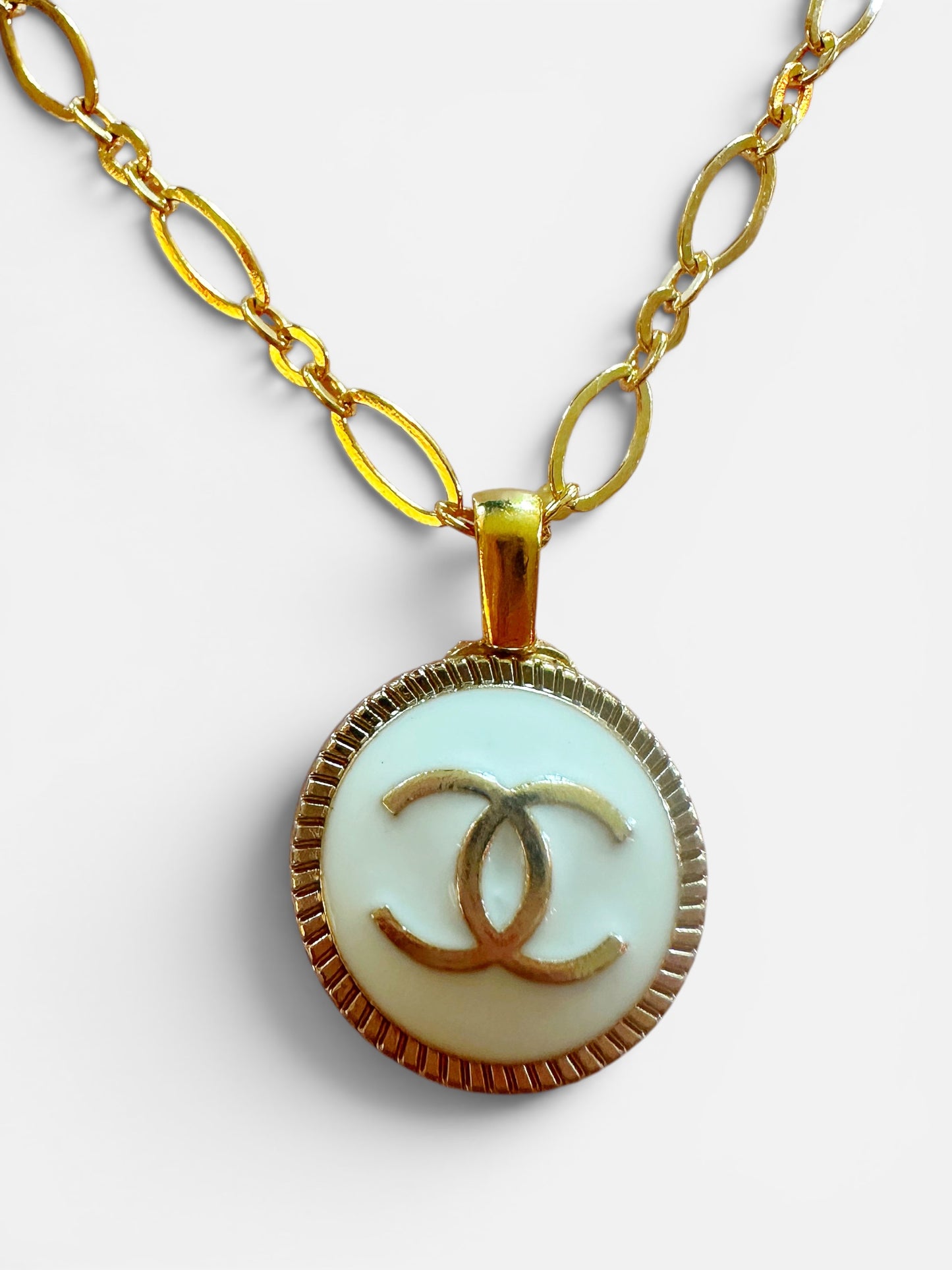 Chanel White & Gold Button Pendant (with or without chain)