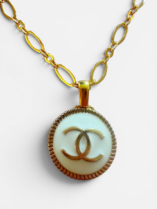 Chanel White & Gold Button Pendant (with or without chain)