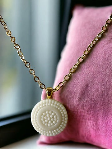 Ivory Vintage Czech Glass Button Necklace