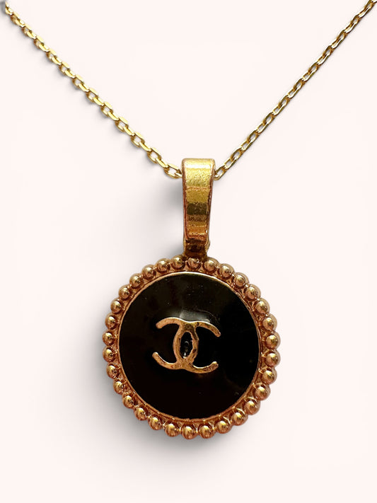 Chanel Classic Small Black & Gold Button Pendant (with or without chain)