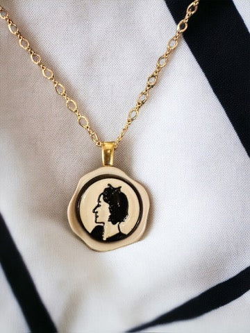 Luxury Designer Button Necklace w Gold Filled Chain