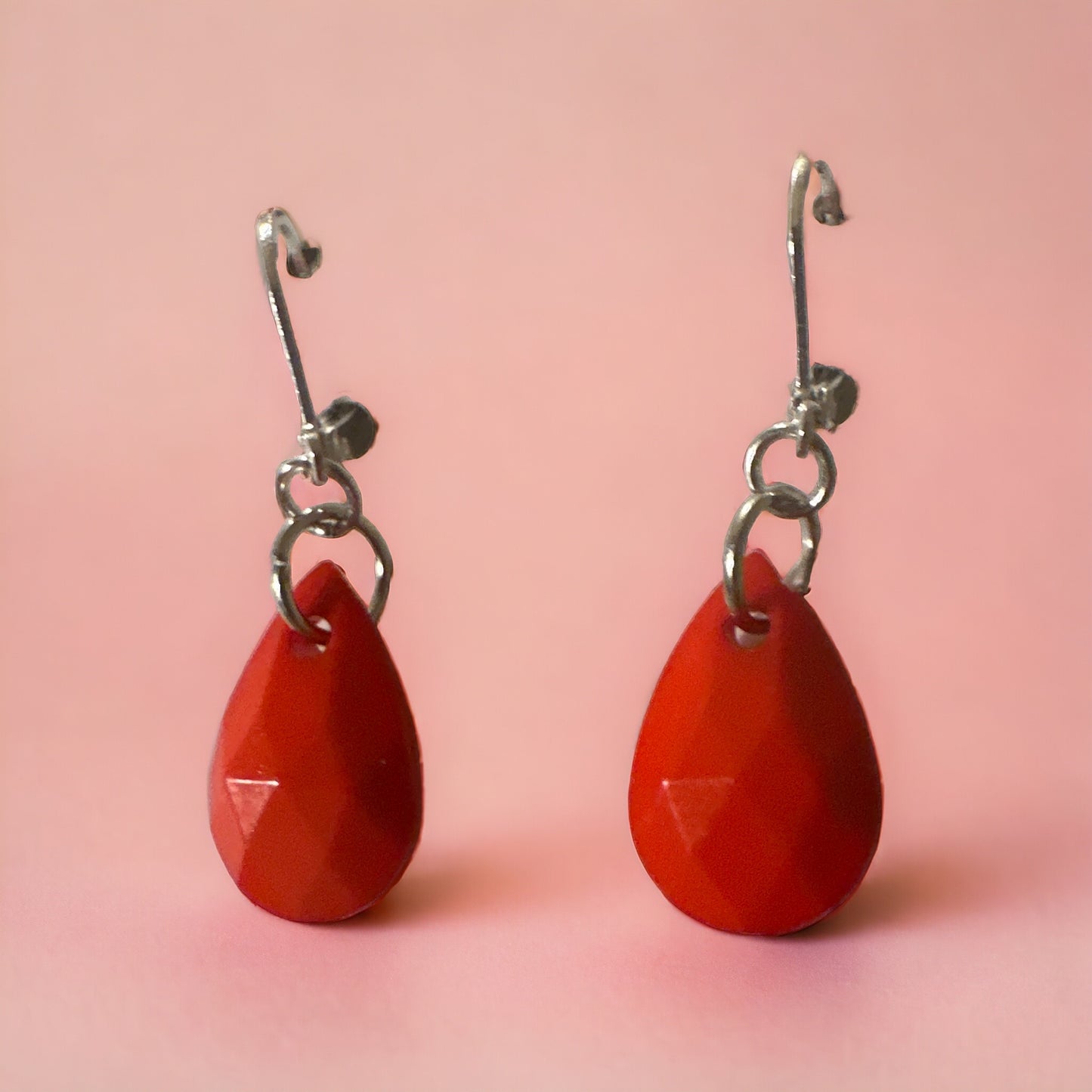 Opaque Coral Teardrop Earrings