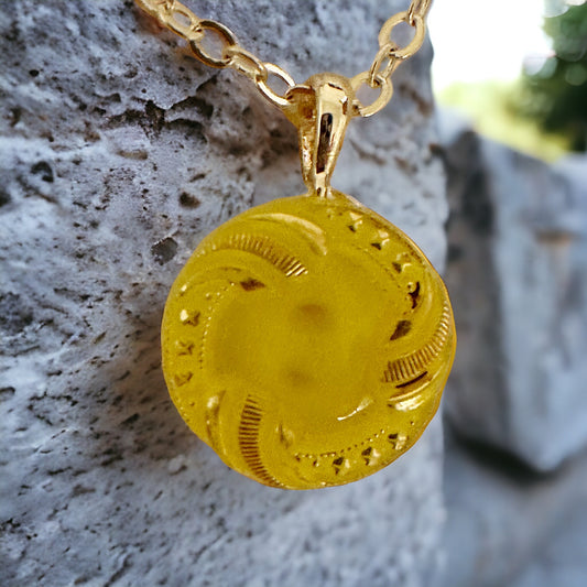 Yellow Czech Glass Button Necklace