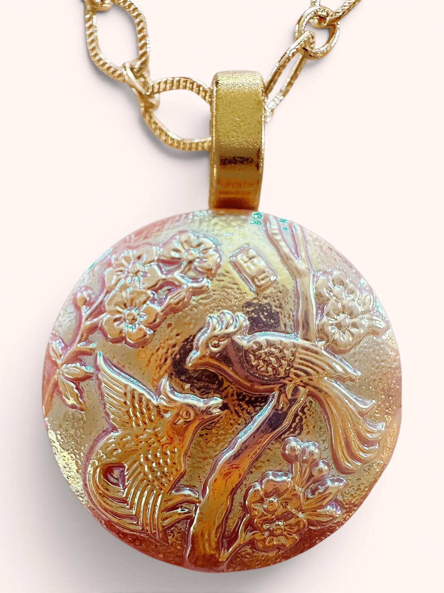 "Birds of Paradise" - Pale Pink Czech Glass Button Necklace