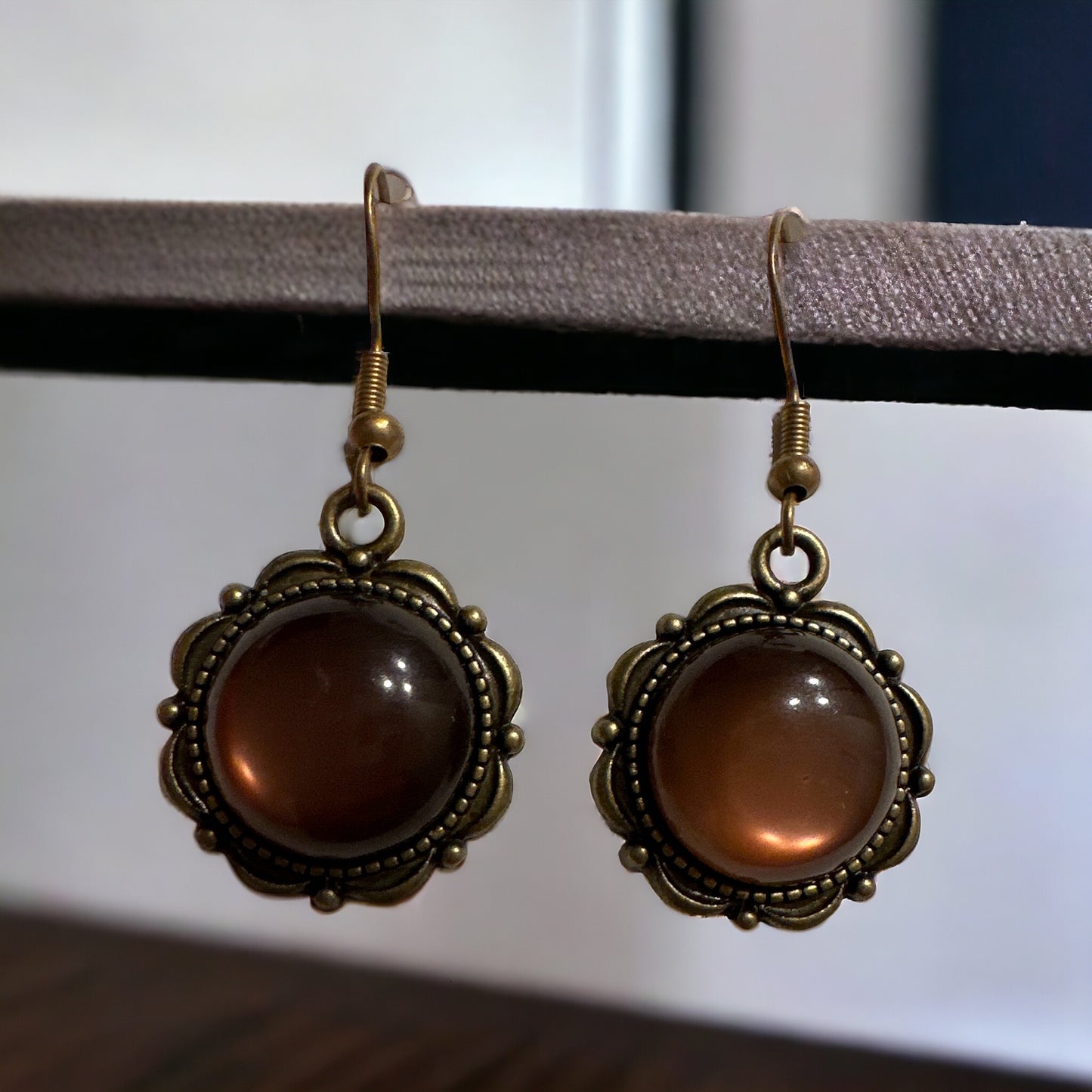 Rootbeer Handcrafted, Bronzed Vintage Button Earrings