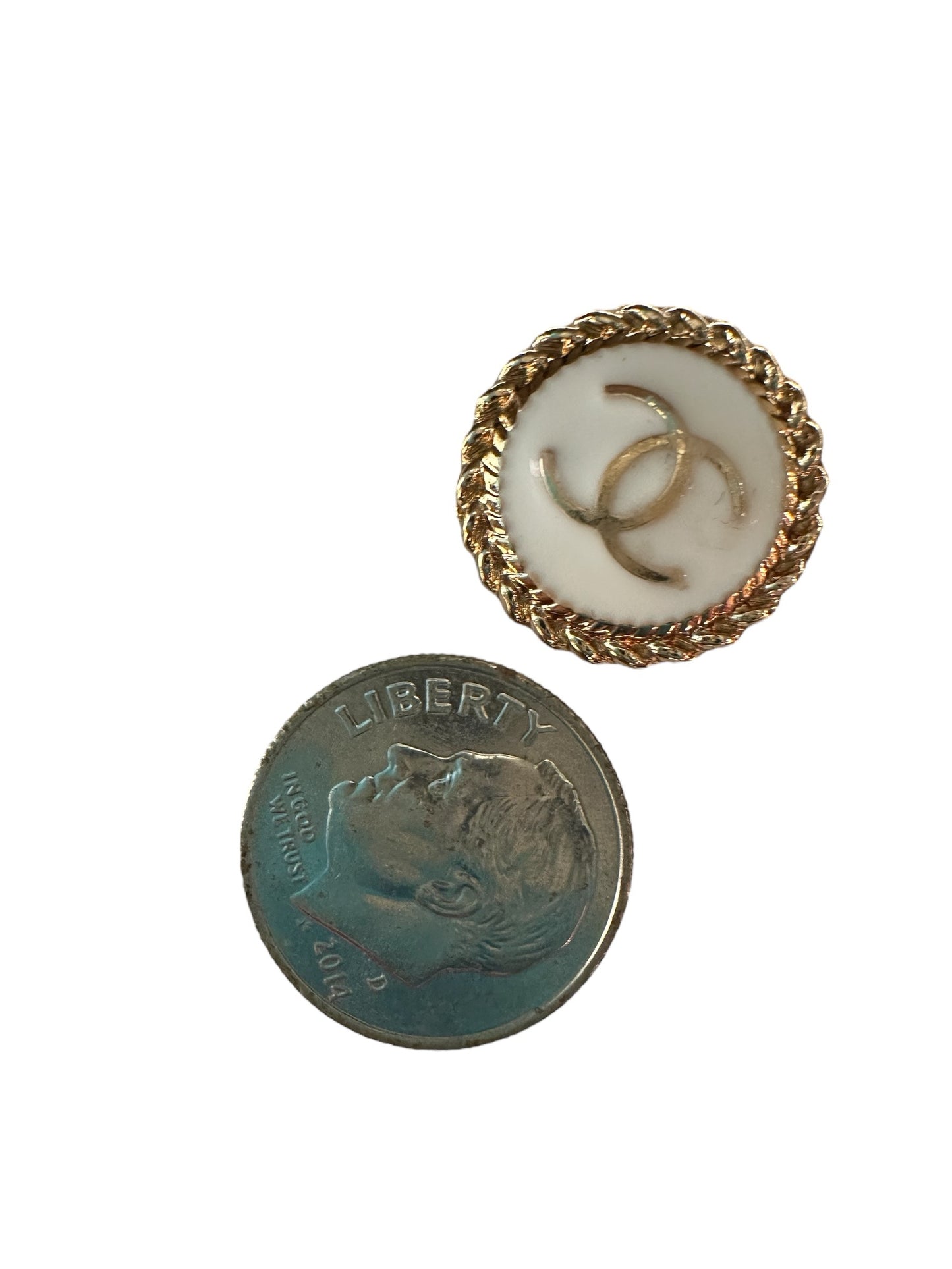 Vintage Designer Up-Cycled White and Gold Chanel Lever-back Button Earrings